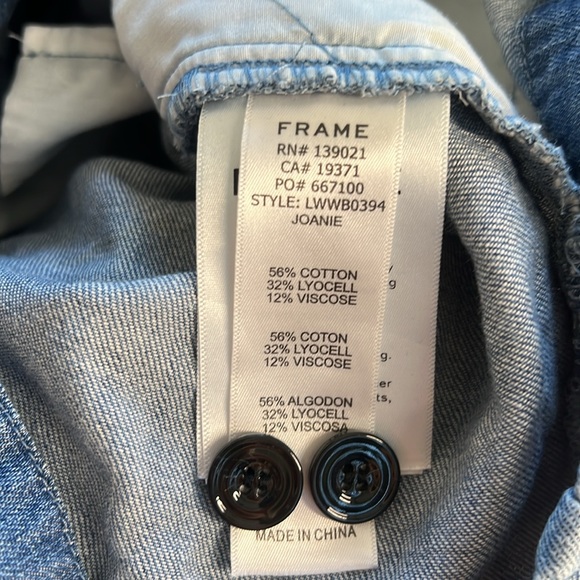 FRAME Cali Denim Romper Size S Blue Belted, Puff Sleeve, Button Front - Picture 10 of 11